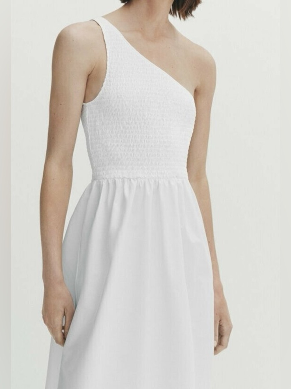 Massimo Dutti One-Shoulder White Midi Dress 100% cotton small - Picture 7 of 11